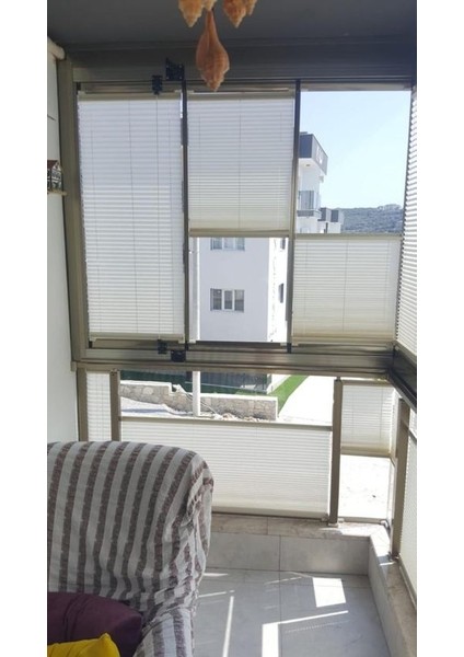 Katlanabilir Cam Balkon Plise Perde Beyaz Renk (Kancalı veya Vidalı Montaj) indirimleri