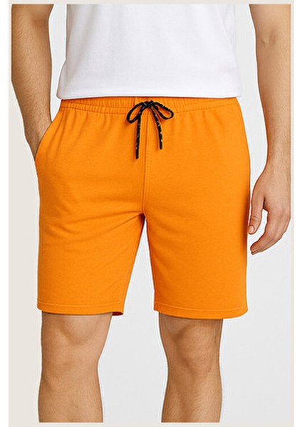 Winget Turuncu Şort Erkek Düz Desenli Lastikli Cep Detaylı Rahat Fit Günlük Kullanım