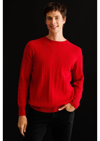 Erkek Sıfır Yaka Saç Örgülü Kazak K.kırmızı fiyatları