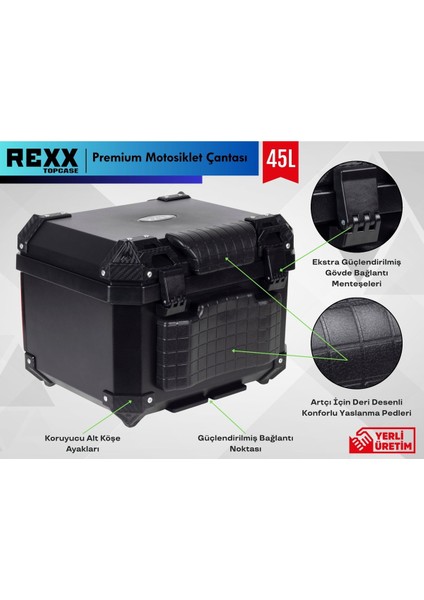 Rexx Motosiklet Arka Çanta 45 Litlere Abs Lüks Kare Çanta indirimleri