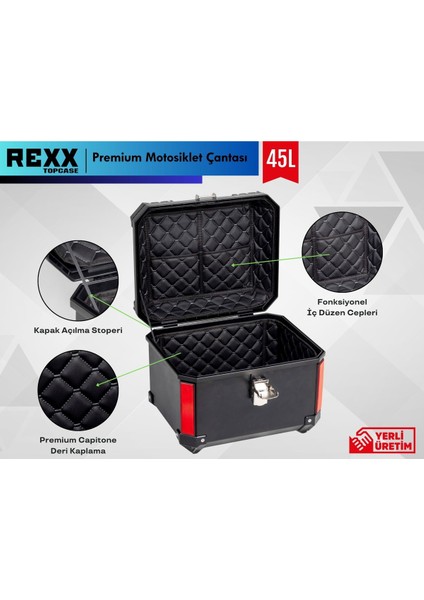 Rexx Motosiklet Arka Çanta 45 Litlere Abs Lüks Kare Çanta