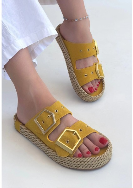Loera Sarı Nubuk Çift Tokalı Terlik fiyatları