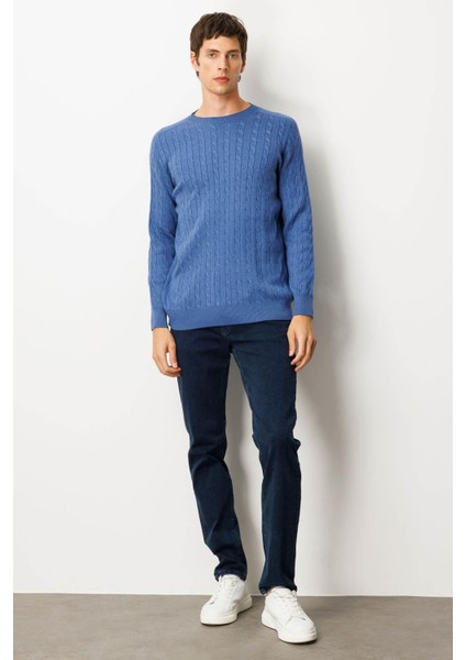 Erkek Sıfır Yaka Saç Örgülü Kazak Indigo fiyatları