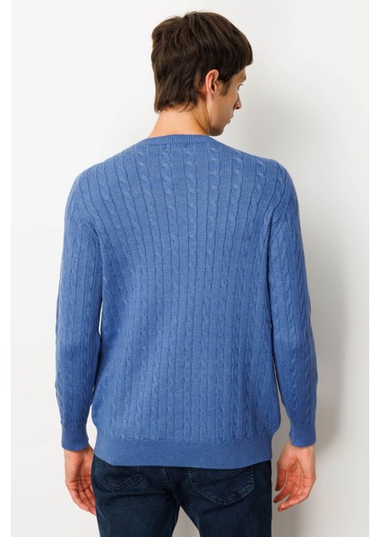 Erkek Sıfır Yaka Saç Örgülü Kazak Indigo modelleri