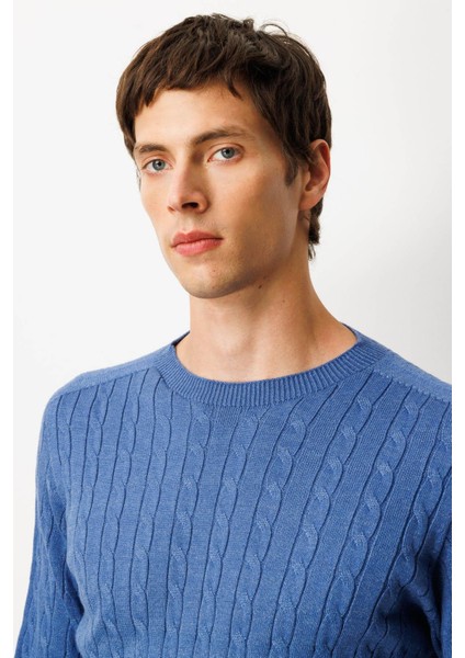 Erkek Sıfır Yaka Saç Örgülü Kazak Indigo fırsatları