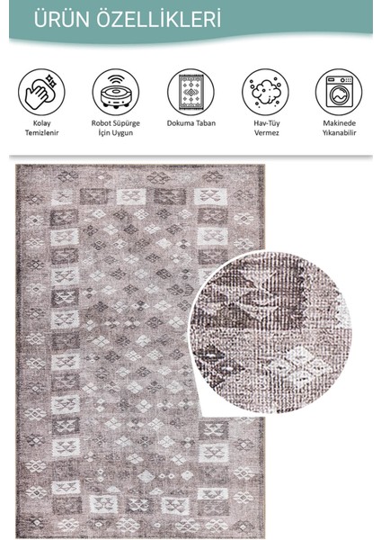 Stonart Eskitme Vintage Desenli Kahverengi Otantik Yıkanabilir Şönil Halı Al 462 fırsatları