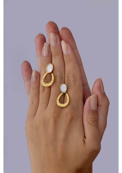 Sedef Taşlı Su Damlası Altın Kaplama Çelik Kadın Küpe fiyatları