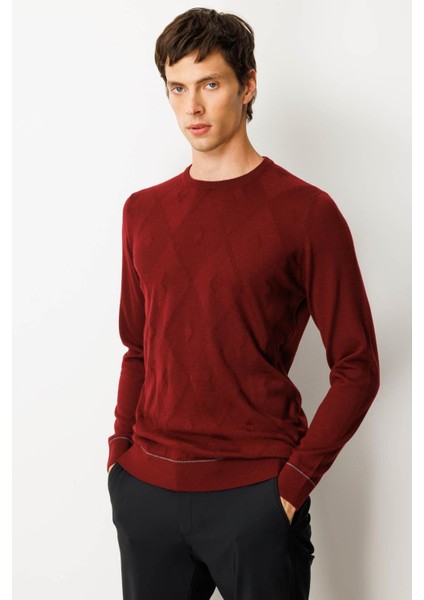 Erkek Sıfır Yaka Çizgili Baklavalı Yün Kazak Bordo fiyatları