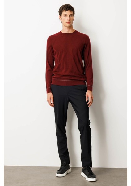 Erkek Sıfır Yaka Çizgili Baklavalı Yün Kazak Bordo fırsatları