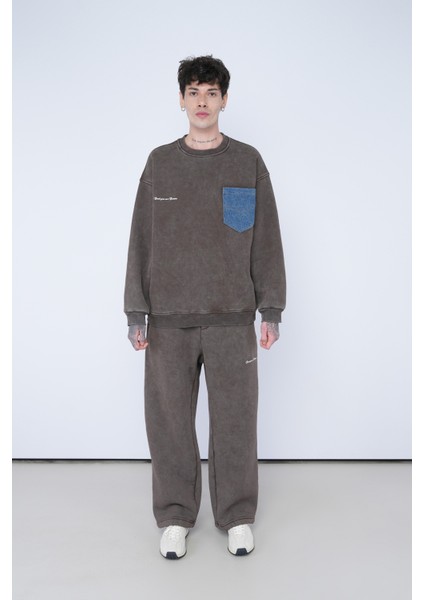 Oversize Füme Eşofman – Mavi Cepli