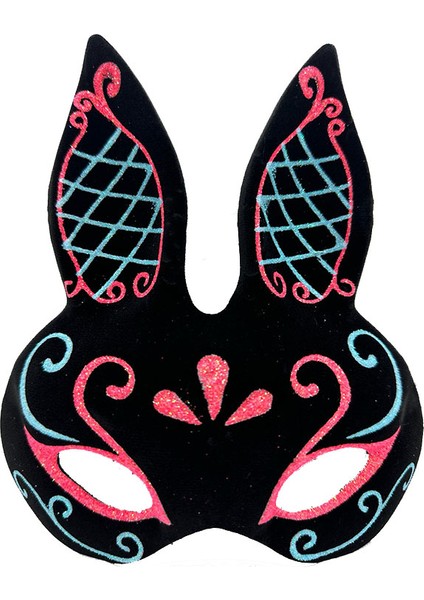 Siyah Renk Mavi Kırmızı Simli Siyah Süet Kaplama Tavşan Maskesi 18 x 16 cm fiyatları