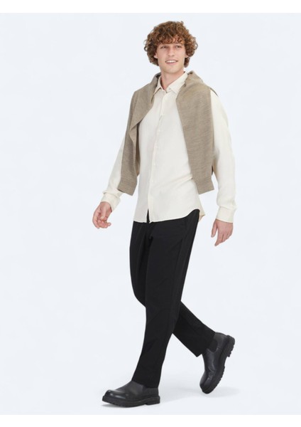 Ekru Regular Fit Dokuma Casual Gömlek modelleri