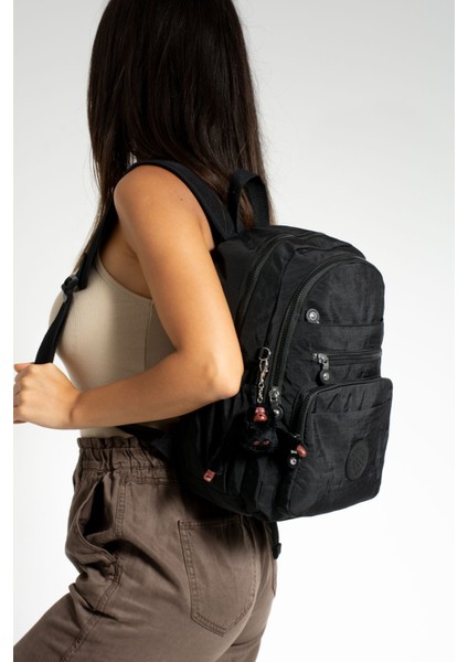 Çok Cepli Kadın Sırt Çantası Orta Boy Günlük HV3001 Siyah fırsatları