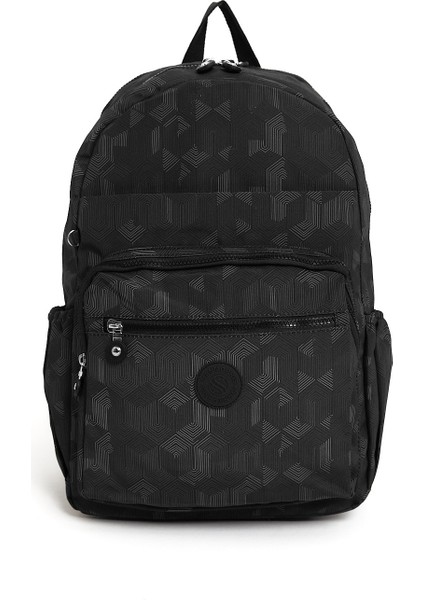 Çok Cepli Kadın Sırt Çantası Büyük Boy Okul ve Günlük HV3062 Siyah Desenli