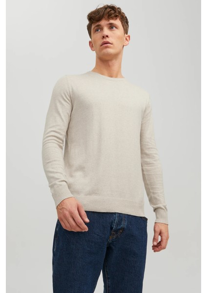 Erkek Basic Krem Ince Triko Kazak - 12208364