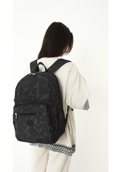 Çok Cepli Kadın Sırt Çantası Büyük Boy Okul ve Günlük HV3062 Siyah Desenli fırsatları