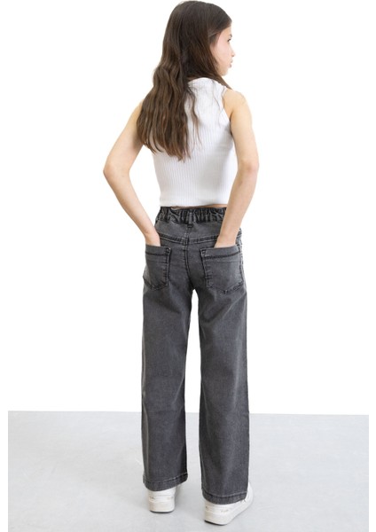 Siyah Beli Lastikli Geniş Paça Kız Çocuk Payetli Jean Pantolon 20771 modelleri