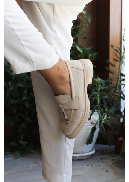 Lore Kadın Günlük Loafer Bej Süet