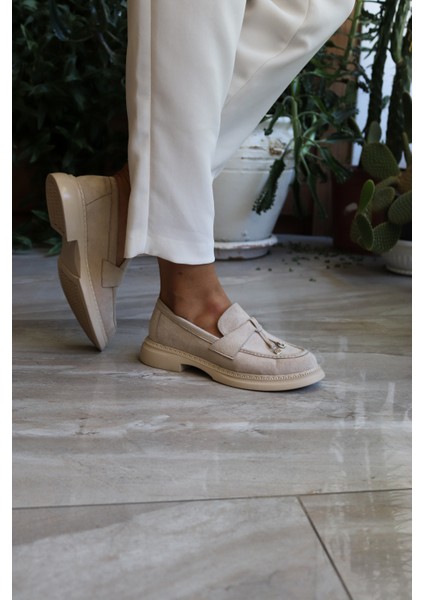 Lore Kadın Günlük Loafer Bej Süet modelleri