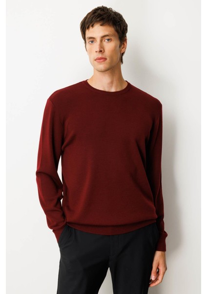 Erkek Sıfır Yaka Çelik Örgü Yün Kazak Bordo