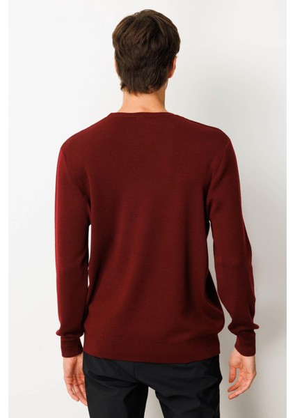 Erkek Sıfır Yaka Çelik Örgü Yün Kazak Bordo modelleri