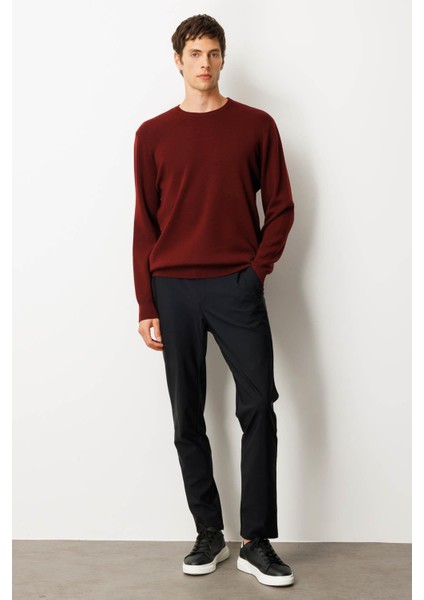 Erkek Sıfır Yaka Çelik Örgü Yün Kazak Bordo fırsatları