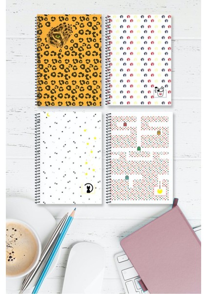 A5 Spiralli 4'lü Defter Seti Çizgili 96 Sayfa Karton Kapak Ikonik Seri