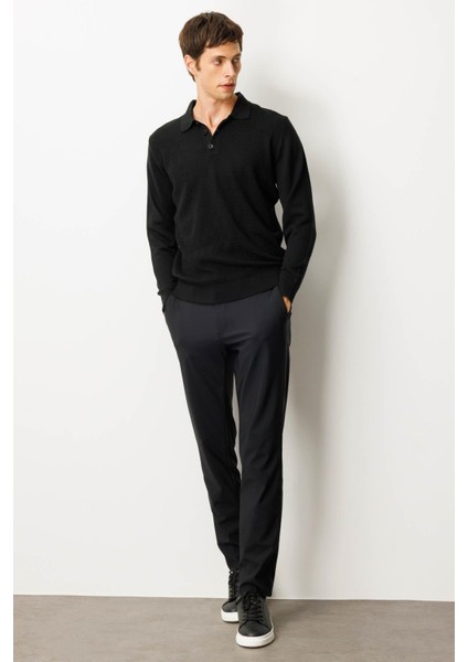 Erkek Polo Yaka Önü Baklavalı Triko Kazak Siyah fiyatları