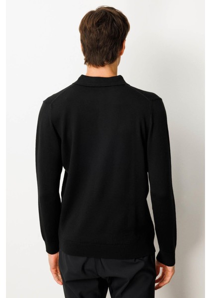 Erkek Polo Yaka Önü Baklavalı Triko Kazak Siyah modelleri