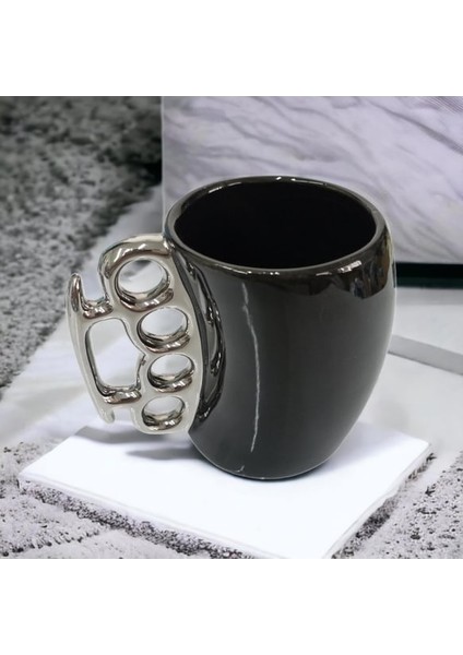 Porselen Beş Parmak Tasarımlı Siyah Kupa Bardak – Metalik Kulp Detaylı fırsatları