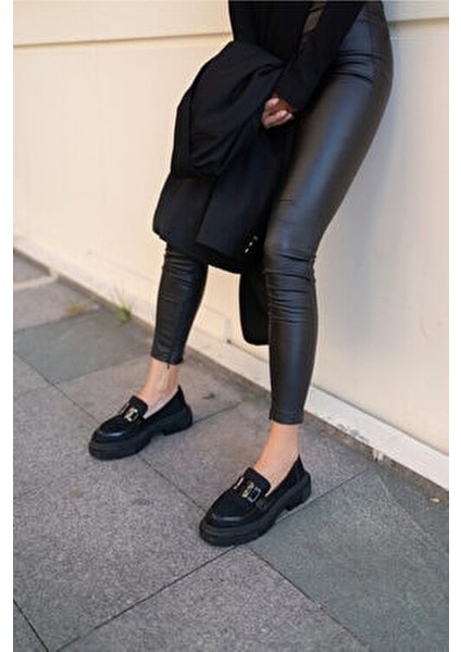 Dimatali Kadin Siyah Suet Siyah Rugan Parçali Ayakkabı fırsatları