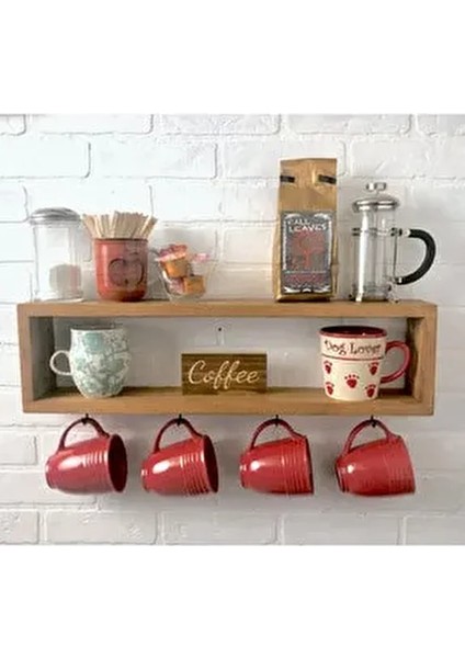 Tekli Yüzer Ahşap Kutu Raf, Kahve Rafı, Banyo Rafı, Duvar Dekoru