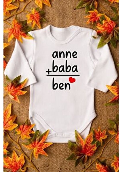 Organik %100 Pamuk Anne Baba Ben Baskılı Bebek Body Uzun Kollu Çıtçıtlı Badi Zıbın 5000