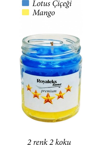 Premium Seri 2 Renk 2 Koku Sarı Lacivert Beş Yıldız Kavanoz Mum 210 cc -