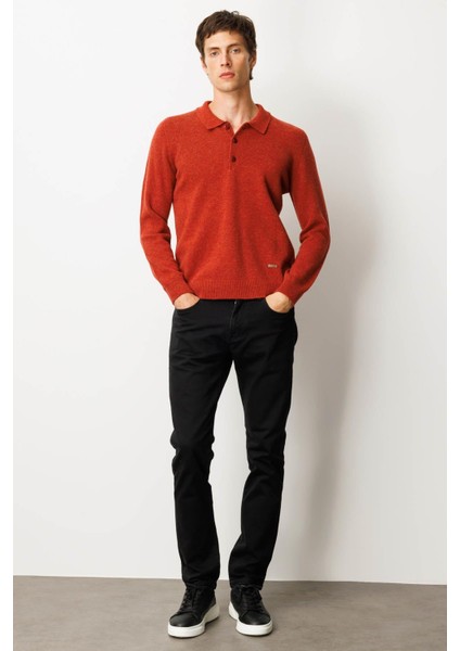 Erkek Polo Yaka Basic Yün Kazak Kiremit fırsatları