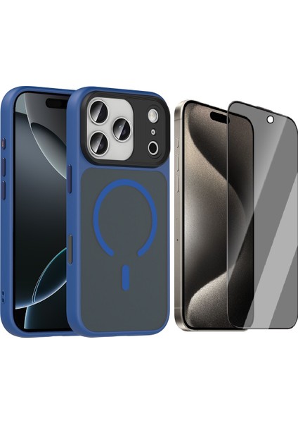 iPhone 17 Pro Kılıf Mat Arka Yüzey Wireless Şarj Özellikli Zore Sio M-Safe Kapak + Hayalet Ekran Koruyucu