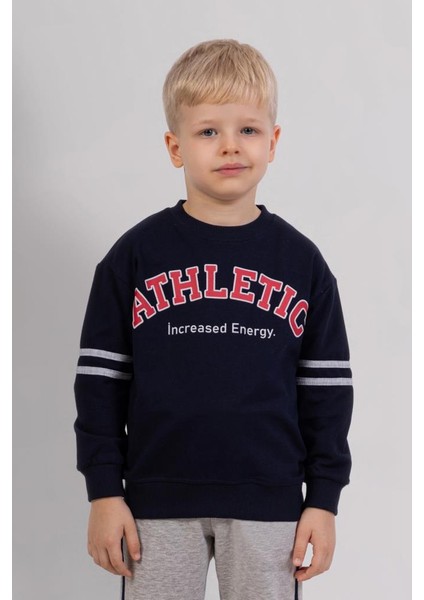 Erkek Çocuk 3 Iplik Sweatshirt & Gri Eşofman Altı 2’li Takım – Spor Günlük Kombin 4073 Lacivert modelleri