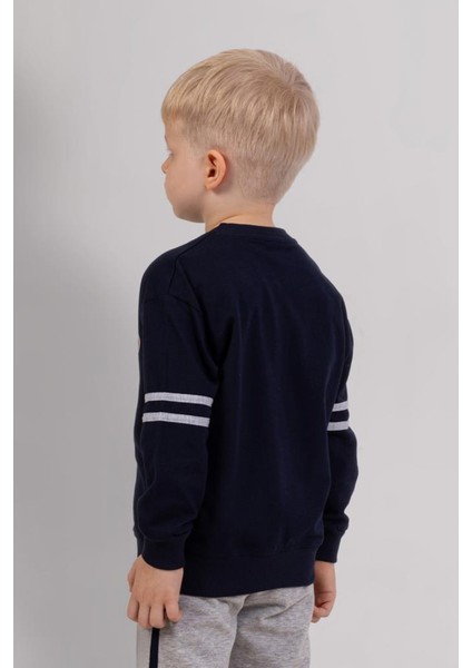 Erkek Çocuk 3 Iplik Sweatshirt & Gri Eşofman Altı 2’li Takım – Spor Günlük Kombin 4073 Lacivert indirimleri