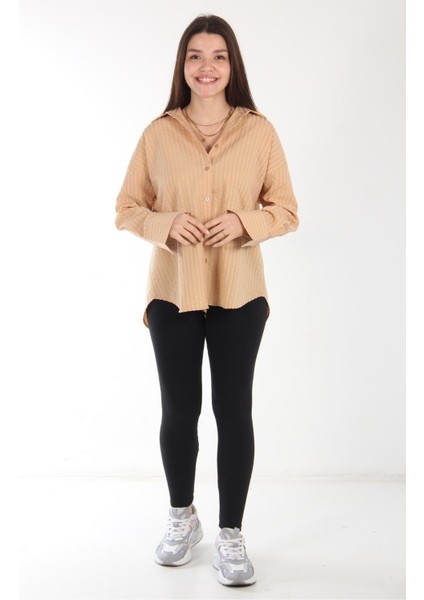 5496 Kendinden Büzgülü Çizgili Gömlek