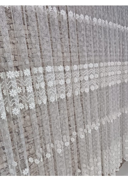 Brode Tül Perde 1/3 Pileli Tüm Odalara Uygun Gül Desenli Hoş Görünümlu