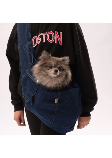Lacivert Denim Crossbody Köpek Taşıma Çantası