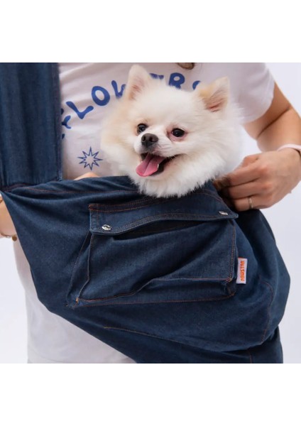 Lacivert Denim Crossbody Köpek Taşıma Çantası modelleri