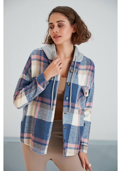 Kadın Desenli Renkli Oduncu Oversize Bol ve Geniş Kalıp Casual Çift Kapüşonlu Ceket Gömlek modelleri