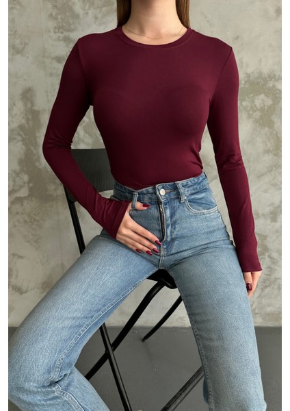 Siyah-Bordo-Lacivert 3'lü Bisiklet Yaka Basic Uzun Kollu Body Siyah-Lacivert-Bordo / Standart modelleri