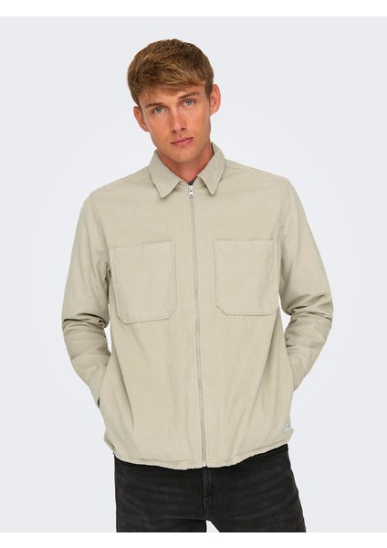 Erkek Relaxed Fit Fermuarlı Bej Kadife Ceket - 22029769 fiyatları