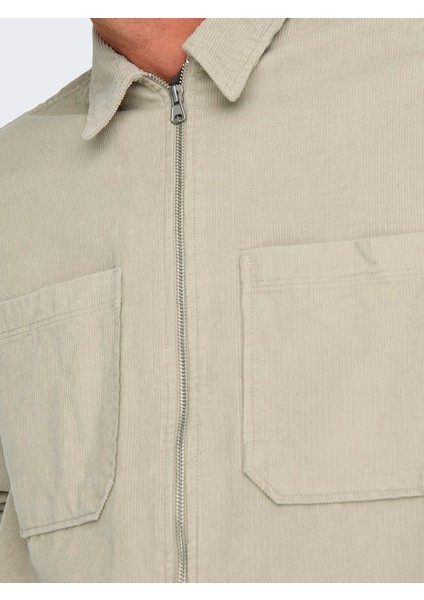 Erkek Relaxed Fit Fermuarlı Bej Kadife Ceket - 22029769 modelleri