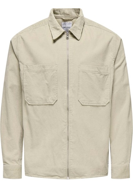 Erkek Relaxed Fit Fermuarlı Bej Kadife Ceket - 22029769 fırsatları