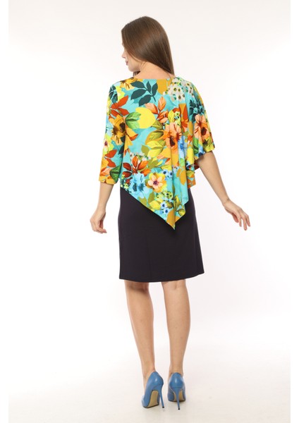 Kadın Desenli Şal Yaka Viskon Curve Büyük Beden Spor Şık Çiçekli Midi Boy Elbise fiyatları