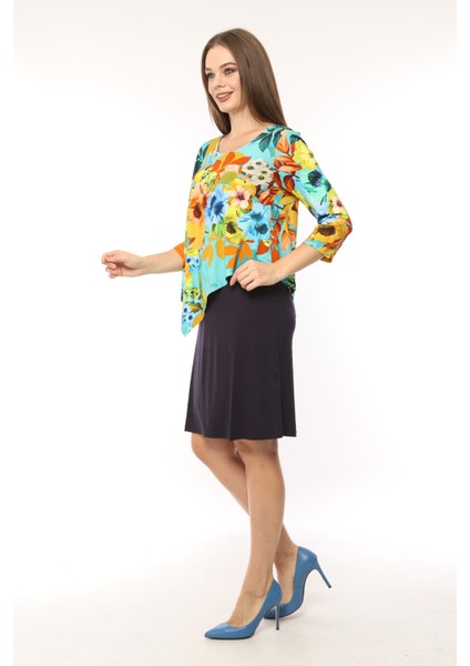 Kadın Desenli Şal Yaka Viskon Curve Büyük Beden Spor Şık Çiçekli Midi Boy Elbise modelleri