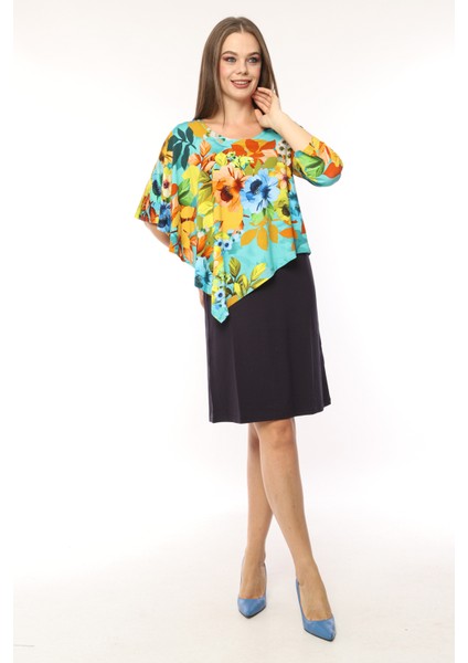 Kadın Desenli Şal Yaka Viskon Curve Büyük Beden Spor Şık Çiçekli Midi Boy Elbise fırsatları